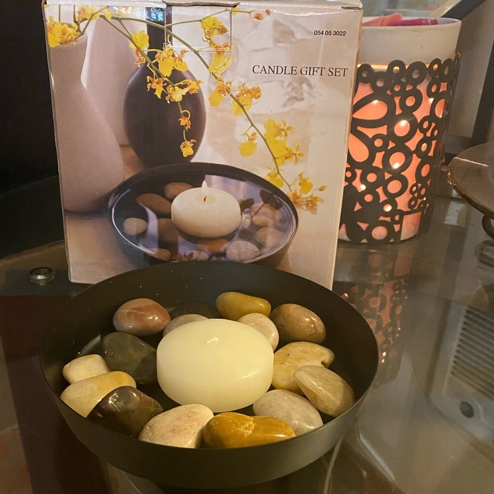 Floating Candle Stone Bowl Gift Set | Zen Spa Decor | Home Accent - Picture 4 of 4